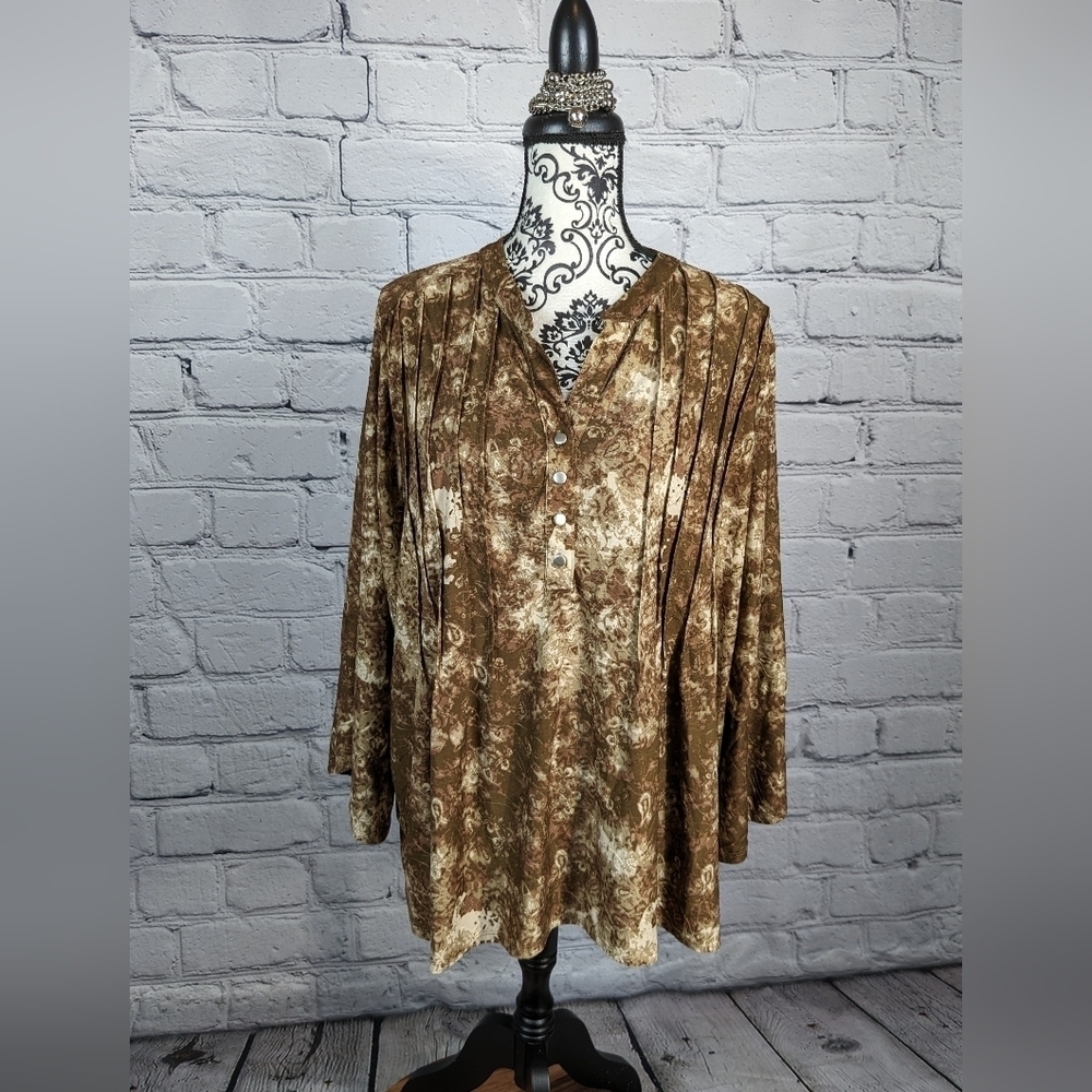 Notations women's flared sleeves stretch knit plus size 3x geo print top BBIN